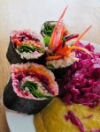 Sushi nori with beet and carrot, jicama root rice